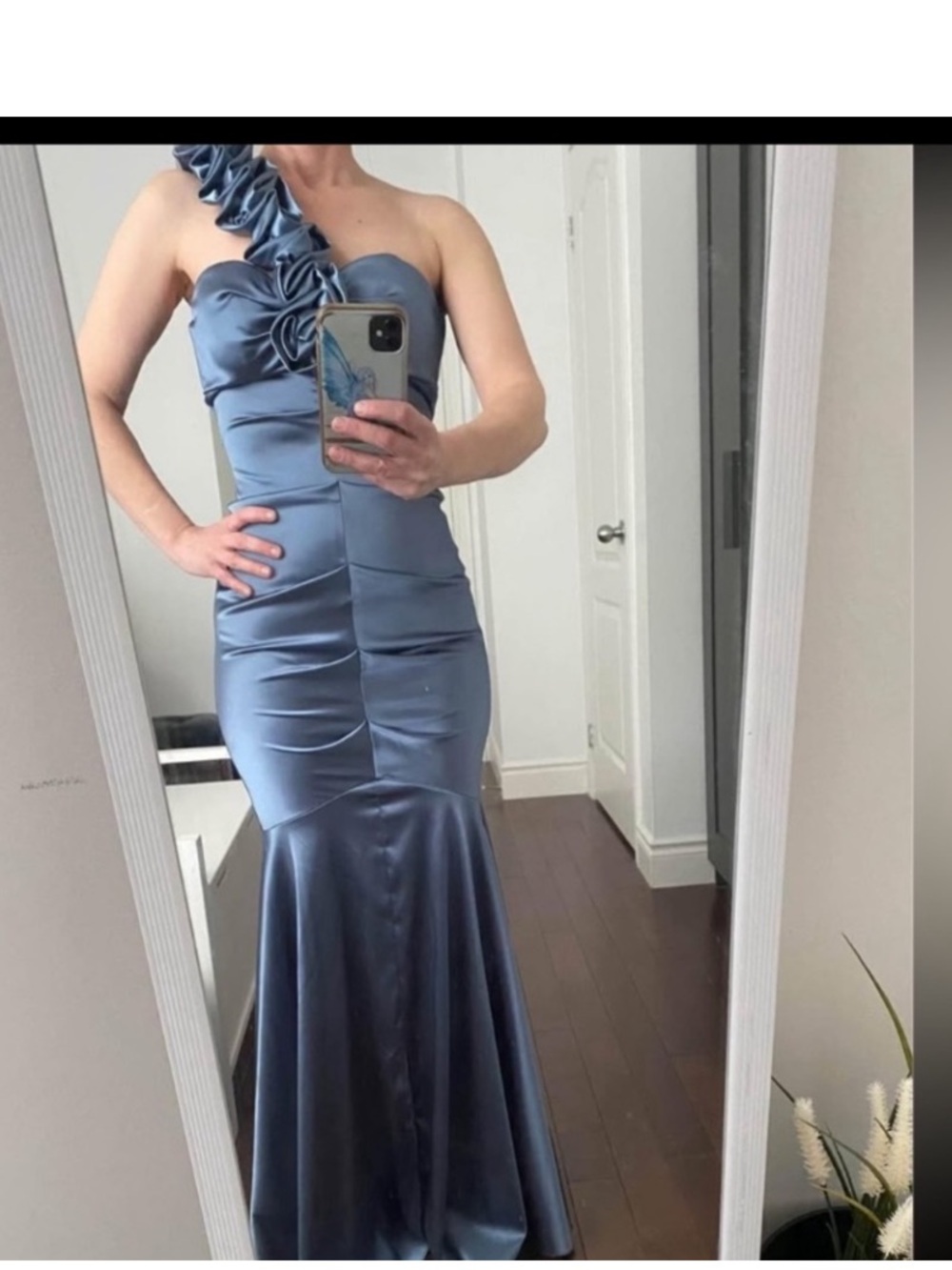BA Nites - Blue Ruched Backless Sweetheart Maxi Dress - Made in USA
